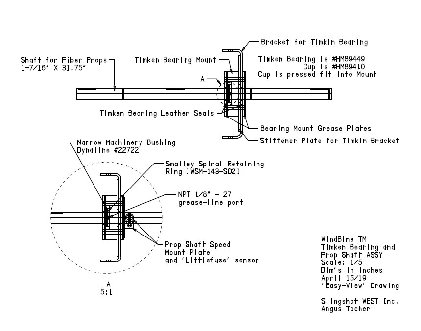 WindBine TM Timken Bearing and Prop Shaft ASSY