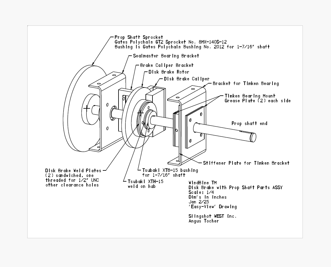 WindBine TM Disk Brake with Prop Shaft Parts ASSY