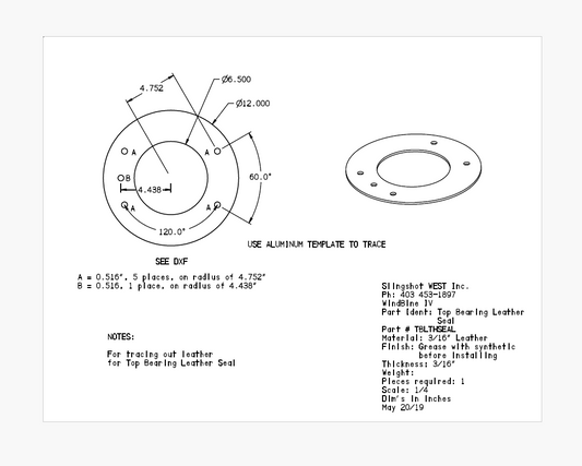 WindBine TM Top Bearing Leather Seal Template - Part #TBLTHSEALTEMPL